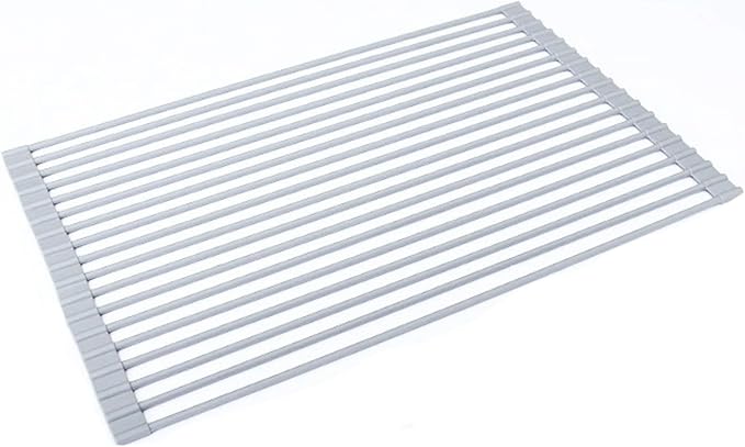 HUHJYUGE Roll Up Dish Drying Rack, Kitchen Sink Dish Drying Rack, Over The Sink Drying Rack Roll Up, Foldable Silicone Dish Drainer for Kitchen, for Plates, Cups, Bowls (F 43x33cm)
