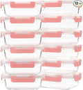 GULFLIN Glass Meal Prep Containers 12-Pack, 22oz Glass Food Storage Containers with Lids, Air-Tight, Leak-Resistant, Freezer to Microwave Safe-Pink Set