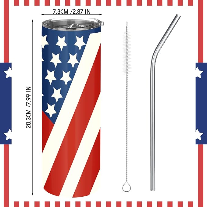 Norme 4 Pcs American Flag Tumbler Patriotic Gift 20oz 4th of July Independence Day Stainless Steel Tumbler with Lid Straw Brush Insulated Travel Mug Cup for Fathers Day Memorial Veteran
