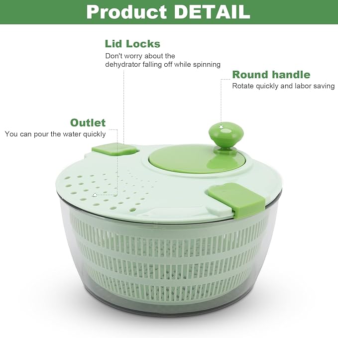 Salad Spinner Large 3.6 Qt, Lettuce Rotator with Secure Lid Lock and Rotated Handle, Fruits Rotator Dryer Vegetable Washing Dryer for Greens, Herbs, Berries, Fruits, No BPA