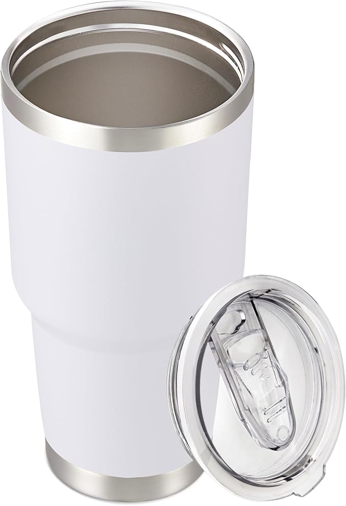 30 oz Tumbler with Lid Stainless Steel Tumblers Vacuum Insulated Cup Reusable Powder Coated Travel Mug Double Wall Leak Proof Portable Cups Keep Cold Drinks for 12 Hours, White, 1 Pack