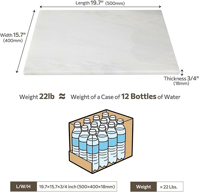 White Marble Cutting Board for Kitchen, 16 x 20 Inch Stone Cutting Board, Marble Pastry Board for Baking Dough Chocolate Cheese & Charcuterie, Marble Slab Wedding Gift
