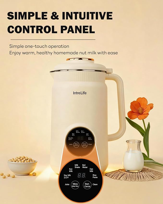 34 oz Nut Milk Maker Machine, 8 in 1 Soy Milk Maker with Nut Milk Bag, Plant Based Milk Maker for Almond, Oat, with Delay Start/Keep Warm/Self Cleaning, Cream