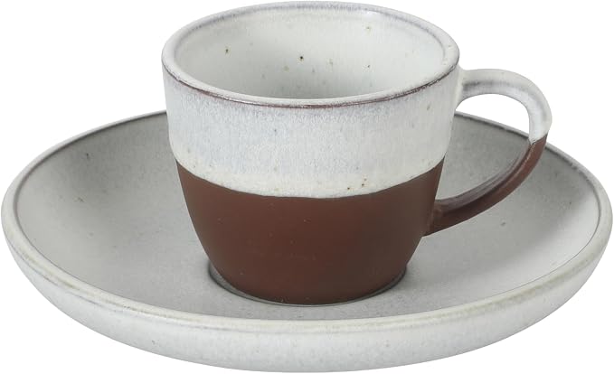 Gibson Elite William Crest 8 Piece Cup & Saucer Set, 4 Stoneware Cups & 4 Saucers, Reactive Glaze Finish, 3.5oz Espresso Cups, 5.5” Saucers, Round Coffee Set, Microwave & Dishwasher Safe - Ash White