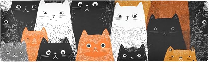 2 in 1 Table Runner Trivet for Hot Pots and Pans Heat Resistant Non Slip Waterproof 39 x 12 Inch Decorative Table Protector for Kitchen Countertop Black and White Orange Cat
