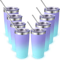 Volhoply 20oz Stainless Steel Tumbler with Lid and Straw Bulk 8 Pack,Double Wall Insulated Travel Iced Coffee Mug Fits Cup Holder,Powder Coated Cups for Cold Drinks,Christmas Gifts（Purple Bule,8 Set）