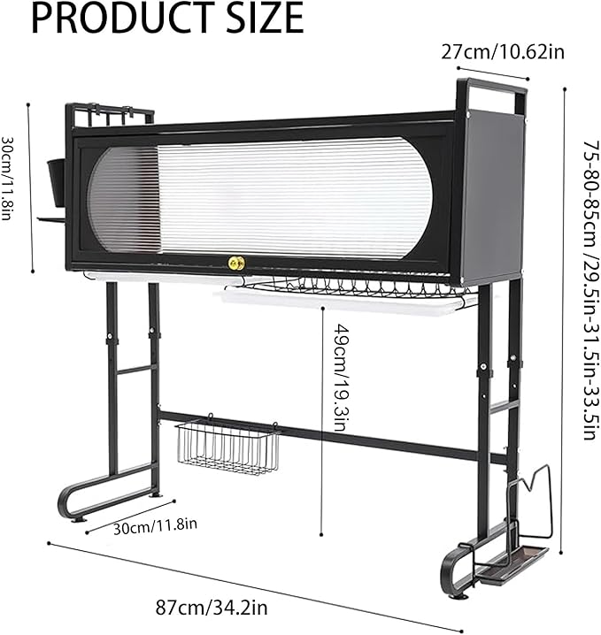 Dish Rack Cabinet Over Sink Standing Dish Drying Rack Dish Drainer Organizer with Adjustable Height Kitchen Large Capacity Kitchen Storage Shelf for Home Kitchen(Black)