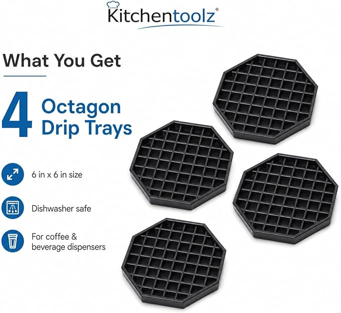 6" Octagon Coffee Drip Tray Catcher for Countertop - for Beverage & Drink Dispenser Bar by kitchentoolz - Pack of 4