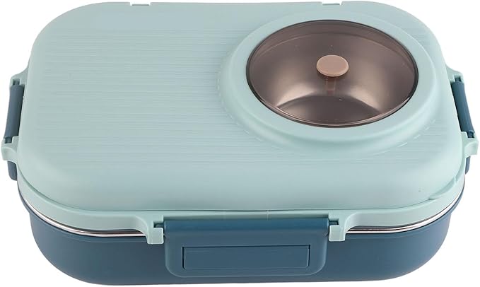 Thermal Lu Box For Hot Food Thermal Tazon,Lu Box Lu Box Thermal Lu Box 1100Ml Double Layer 3 Grid Design 304 Stainl Steel Box With Chopsticks Spoon Soup Bowl G (Blue)