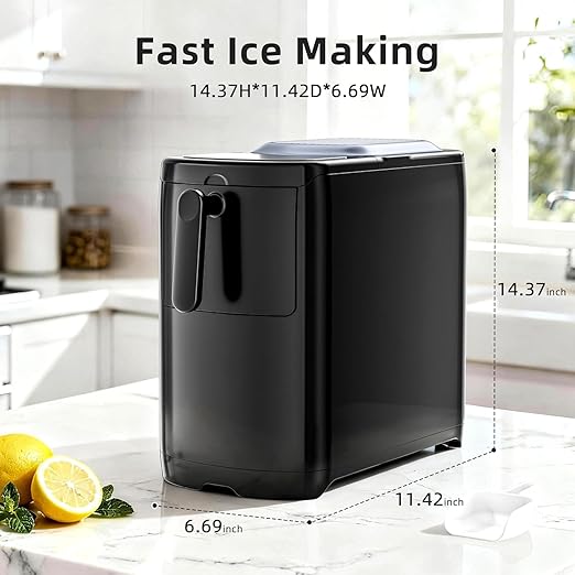 Electactic Countertop Ice Maker Machine 18lbs/24H, 6-Min Fast Bullet Portable Ice Maker, 6.69” Slim Space-Saving with Auto-Drain Drawer, Self-Cleaning, Scoop for Kitchen RV, Black