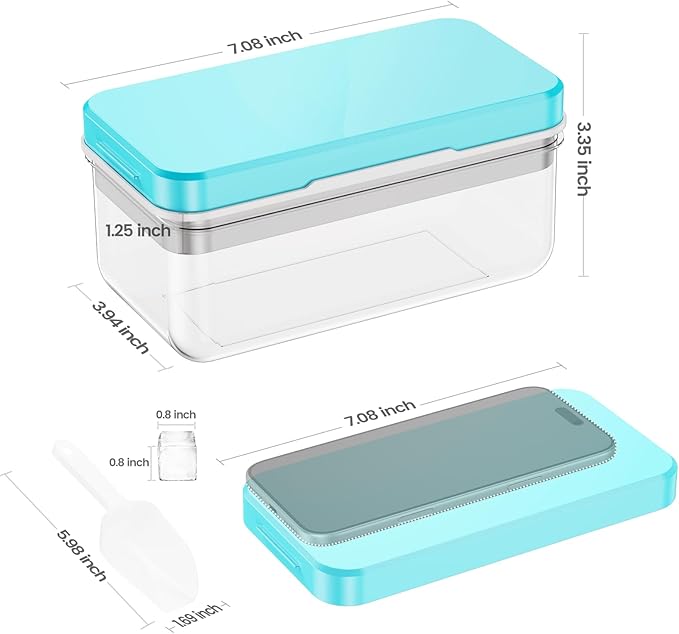 Ice Cube Tray with Lid and Bin, 28 pcs Ice Cubes Molds, Ice Trays for Freezer, Ice Cube Tray Mold, with 1 tray, Ice Freezer Container, Spill-Resistant Removable Lid & Ice Scoop, for Whiskey,Cocktail