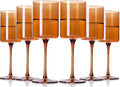 Amber Wine Glasses Set of 6 - 14oz Hand Blown Square Colored With Tall Long Stems, Modern Set for All Occasions