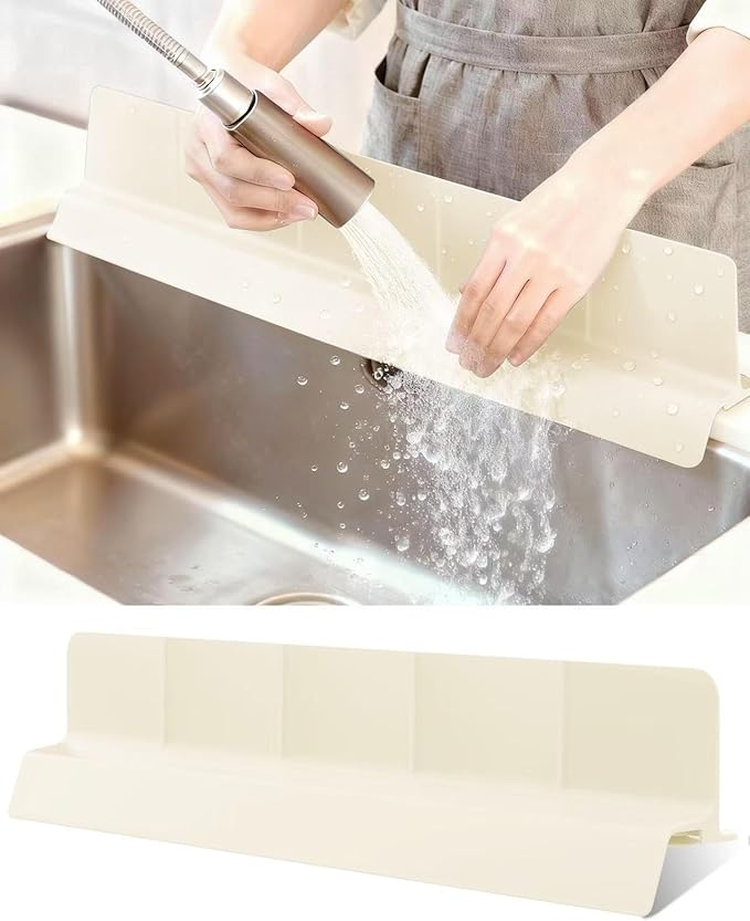 Kitchen Sink Splash Guard 18" Silicone Water Guard with Strong Suction Cups, Faucet & Countertop Protector, Bathroom & Sink Edge Splash Guard Strip, Easy Install, Dishwasher Safe-Cream