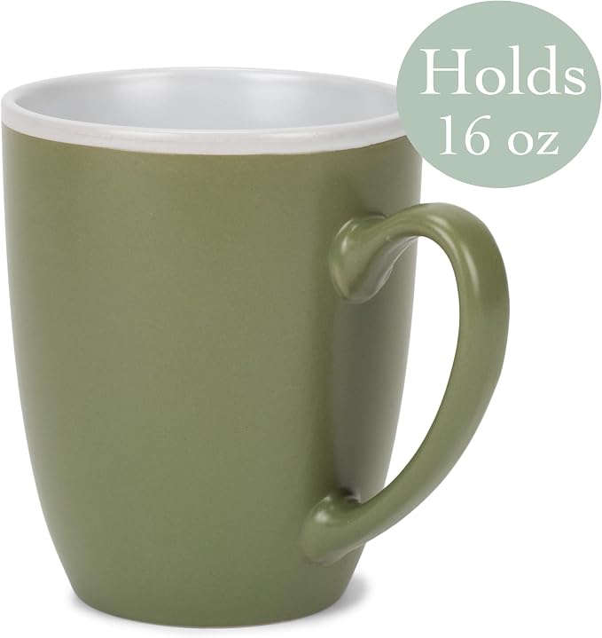 Elanze Designs Solid Color Green White Interior 16 ounce Matte Ceramic Mugs Matching Set of 4