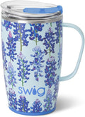 Swig Life 18oz Travel Mug, Insulated Tumbler with Handle and Lid, Cup Holder Friendly, Dishwasher Safe, Stainless Steel, Travel Coffee Cup (Bluebonnet)