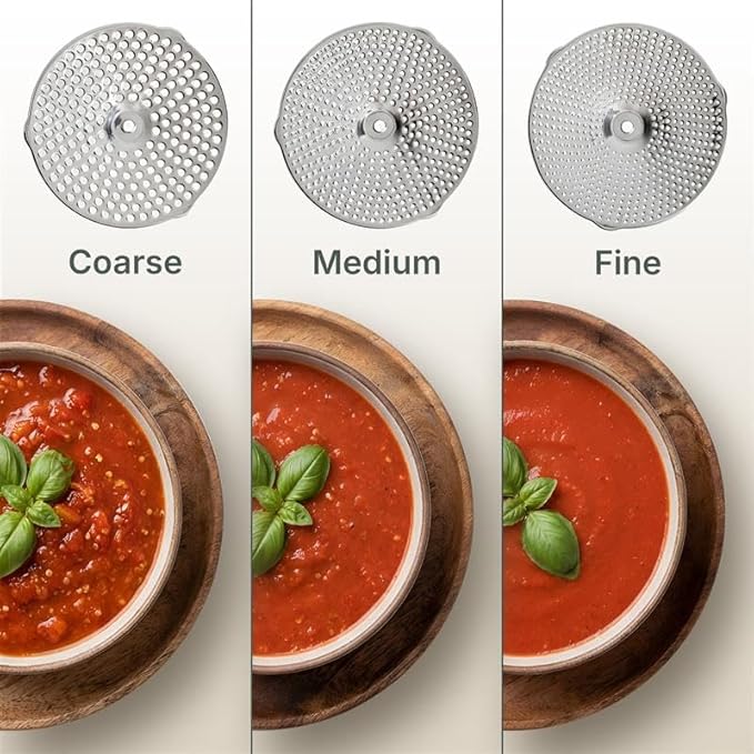 Compact Stainless Steel Food Mill with 3 Discs – Ergonomic Rotary Hand Crank with Removable Handles for Tomato Sauce, Applesauce, Baby Food, Mashed Potatoes & Puree