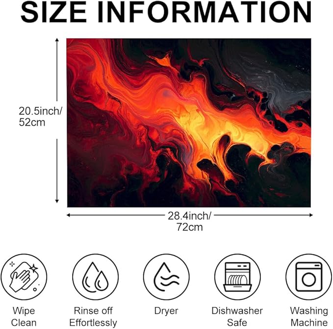 Stove Mat 28.35 x 20.47 Inch Abstract Flame Art with Flowing Red and Orange Motion Dark Contrast Background Expressive Modern Kitchen Decor Style