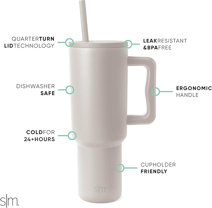 Simple Modern 50 oz Mug Tumbler with Handle and Straw Lid| Trek Collection & Tumbler with Handle and Straw Lid | Insulated Reusable Stainless Steel Water Bottle Travel Mug Iced Coffee Cup | 40oz