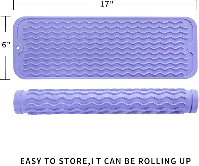 MicoYang Silicone Dish Drying Mat for Multiple Usage,Easy clean,Eco-friendly,Heat-resistant Silicone Mat for Kitchen Counter,Sink,Bar,Bottle,or Cup Light Purple M 17 inches x 6 inches