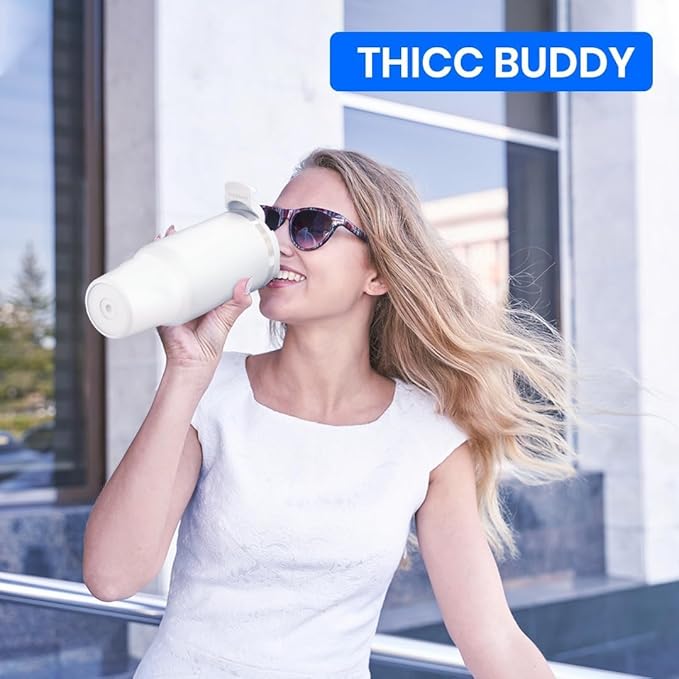 Frost Buddy Thicc Buddy - 16 oz Stainless Steel Vacuum Insulated Tumbler with Lid and Straw for Water - Travel Mug Cupholder Friendly - Gifts for Women Men Him Her (Ice Cream)