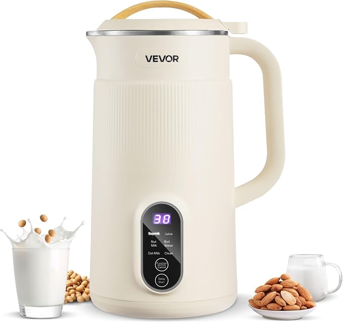 VEVOR 6-in-1 Nut Milk Maker, 20 oz Soy Milk Maker Machine with 6 Blades, for Homemade Oat, Nut, Soy, Juice, Plant-Based and Non Dairy Beverages with High-Temp Self-Cleaning, Boil Water, 12-Hour Delay