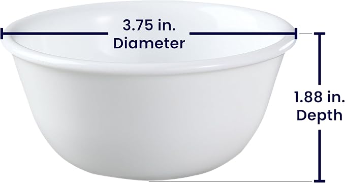 Corelle Vitrelle 6-oz Ramekin Bowls, Set of 6 Chip & Crack Resistant Bowls, Great For Dips, Condiments, Ice Cream, Small Side Dishes, Ceramic Dessert Bowls Set, Winter Frost White