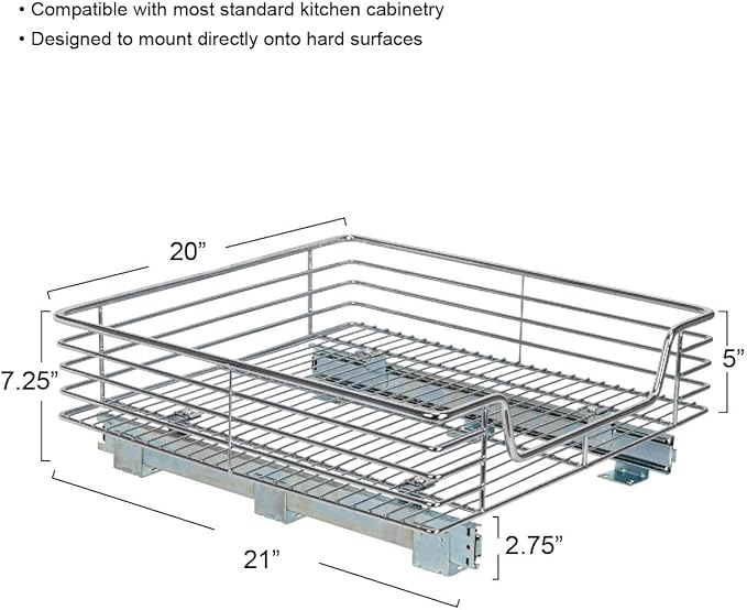 Home Decorators Collection Extra deep Sliding Organizer, 6" Hx20 Wx21 D, Chrome