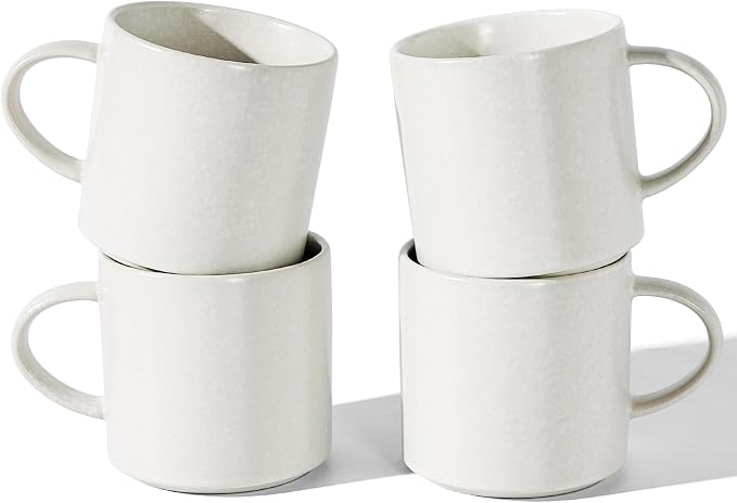 famiware Coffee Mugs Set of 4 Nebula 14oz Coffee Mugs, Ceramic Cup Set with Handle for Latte, Tea, Milk, Cappuccino, Cocoa, Matte Beige White