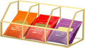 NCYP Glass Tea Bags Organizer with 3 Slots, Brass Open Display Case, Kitchen Cabinet Gold Decor Box, Indoor Counter Teabag Storage Rack, 8.7 x 3.6 x 3.6 Inches (Glass Box Only)