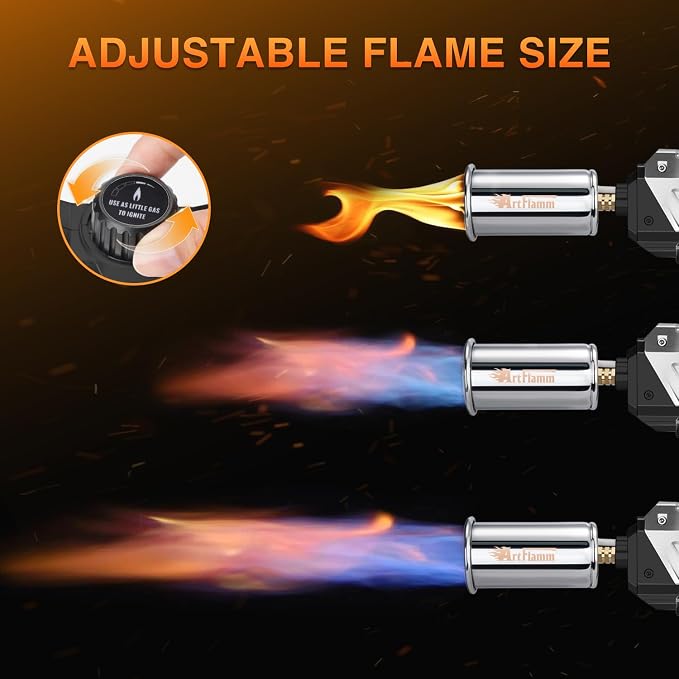 ARTFLAMM Powerful Propane Torch Gun, Kitchen Grill Torch with Detachable Design, Adjustable Flamethrower Torch Burner for Searing Steak, BBQ, Welding, Camping Charcoal Lighter(Tank Not Included)