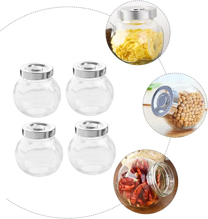 PRETYZOOM Round Glass Sealed Jar Airtight Kitchen Storage Container 8-Piece Set for Dry Fruits and Snacks Sealed for Meal Prep and Organization