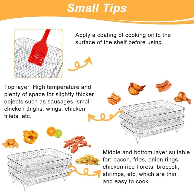 100PCS Dual Air Fryer Paper Liners & 3pcs Stackable Air Fryer Rack for Ninja Double Airfryer, Rectangle Air Fryer Parchment Paper for Ninja DZ201/DZ401/DZ550/SL401 & More, Ninja Airfryer Accessories