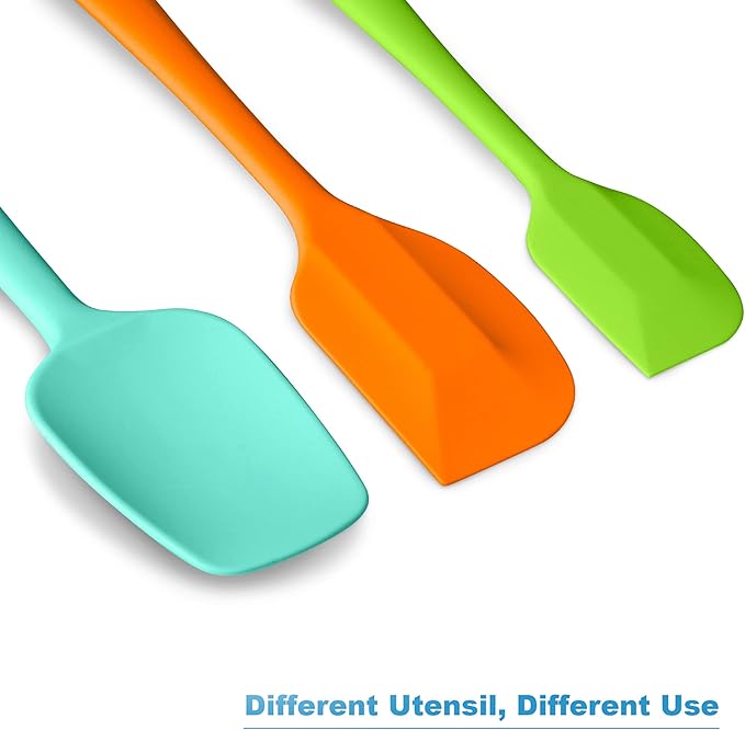 Silicone Spatula 3‑Piece Set Heat Resistant 600°F Non‑Stick Rubber Spatulas with Stainless Steel Core ALLWIN HOUSEWARE Large Spatula, Spoonula & Mini Spatula for Cooking & Baking, Multicolored