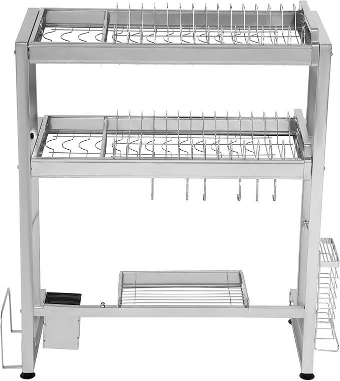 Over The Sink Dish Drying Rack 2 Tiers 11.42 x 30.12In Retractable Design Dish Drainers Drying Rack, Large Dish Rack for Home Kitchens