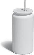 Glass Cups With Lids and Straws, 16oz Stainless Steel Drinking Vessels for Beer, Iced Coffee, Smoothies - White (Textured Matte Finish, Not Sublimatable)