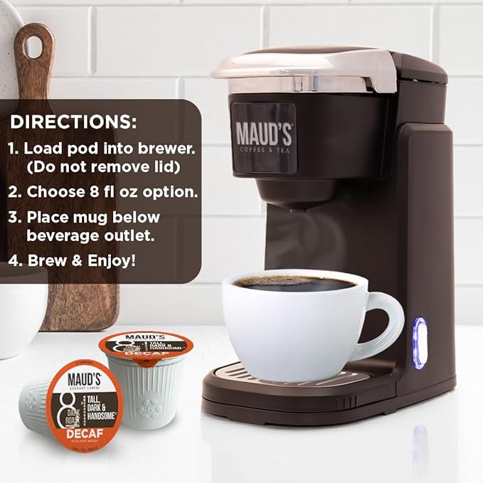 Maud's Decaf Dark Roast Coffee Pods, 100 ct, Decaffeinated Single Serve Pods – 100% Arabica, Compatible with Keurig K Cups Maker