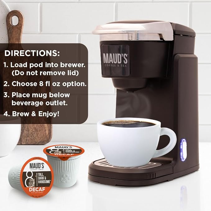 Maud's Decaf Dark Roast Coffee Pods, 200 ct, Decaffeinated Single Serve Pods – 100% Arabica Coffee, Compatible with Keurig K Cups Maker