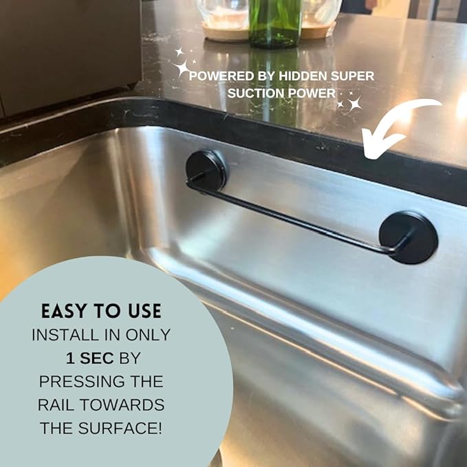 STEYDA Black Steel Dish Cloth Rail for Kitchen, Towel Holder for All Types of Sinks and Flat Smooth Surfaces