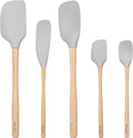 Tovolo Silicone Spatula with Wooden Handle Set of 5 Piece Silicone Kitchen Utensil Set Spoonula Jar Scraper Mini Spatula and Spoonula for Cooking Baking Mixing Folding Oyster Gray