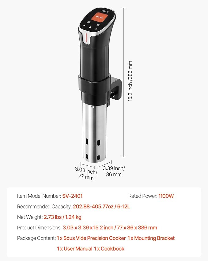 VEVOR Sous Vide Precision Cooker, 1100W Sous-Vide Cooking Machine, WIFI Immersion Circulator with 10 Preset Recipes, LCD Touchscreen, Fast-Heating, Accurate Temperature & Timer, App Control