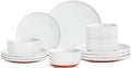 12 Piece Ceramic Plates and Bowls Sets for 4, Elegant White | Stoneware Dinnerware Set, Dishwasher & Microwave Safe, Handcrafted, Perfect for Family and Gatherings