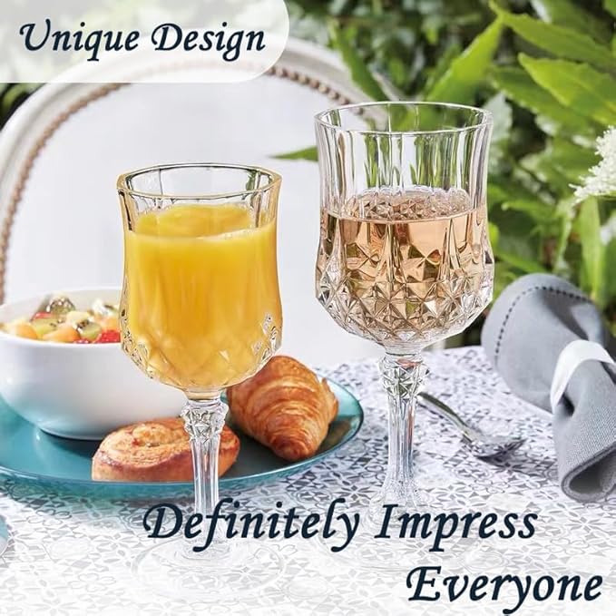 Plastic Wine Glasses, Plastic Goblets Vintage Style Cordial Unbreakable Drinking Glasses, Reusable Drinkware for Wedding Reception, Grand Event Party Supplies (12, Transparent)