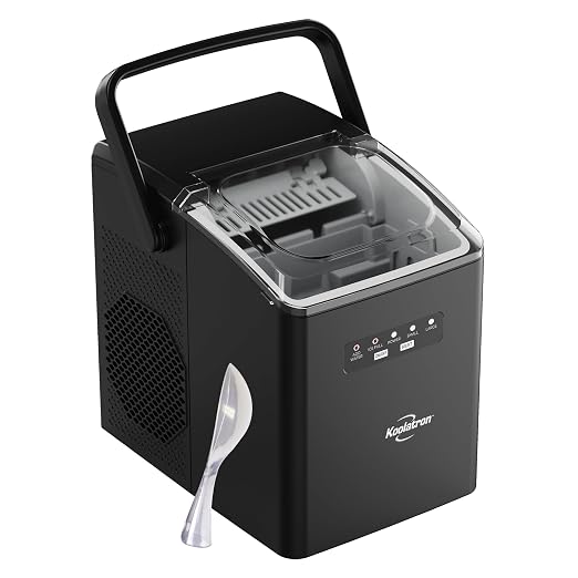Koolatron Ice Maker- Ice Machine Countertop Portable with Handle, 26lbs in 24Hrs, 8 Ice Cubes Ready in 7 Mins, Ice Makers with Basket and Scoop, maquina para hacer hielo Black for Home/Kitchen/Camping