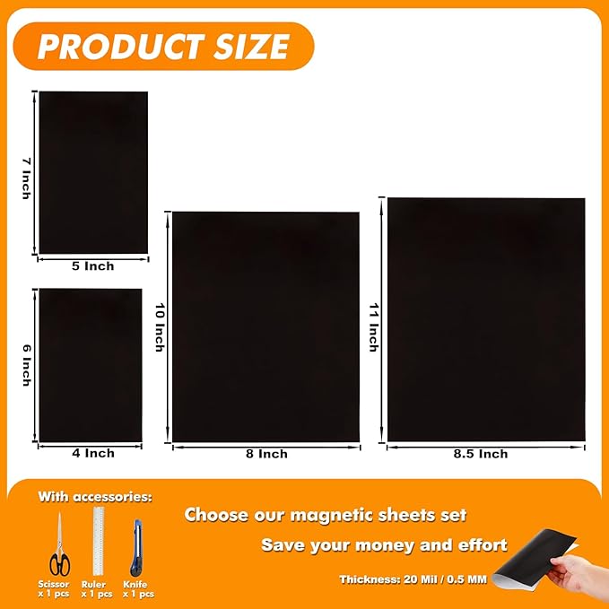 Magnetic Sheets with Adhesive Backing 8 x 10 Inch, 20 Packs Flexible Magnetic Adhesive Sheets, Magnetic Contact Paper, Adhesive Magnetic Sheets for Dies Storage, Photos, School, Home, Office