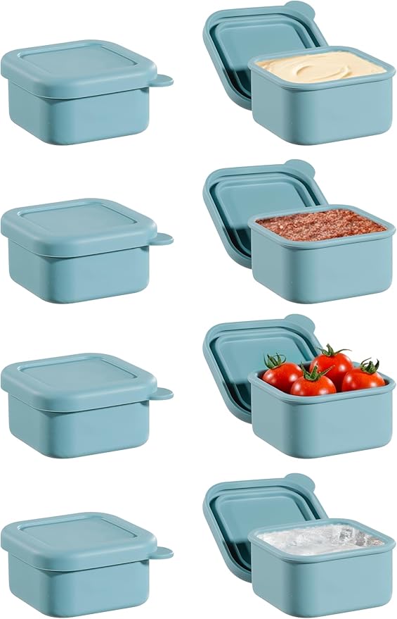 8PCS 1/2 Cup Silicone Freezer Molds with Lid, Silicone Freezer Trays for Meal Prep, 1.7 x 2.95 x 2.95 inch Small Portion Containers for Soup, Sauces, Stews, Snack (Slate Gray)