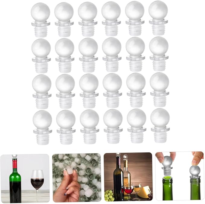 Garneck 24pcs Glass Ball Wine Bottle Stoppers Reusable Wine Savers with Airtight Seal and Beverages and Glass Design Great for Home Use