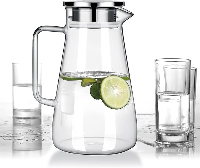 Pitcher 1.8L Glass Water Bottles Set in Transparent Pitcher Heat Resistant Lemonade Pitcher Explosion Proof Filter Carafe Teapot Water Jug