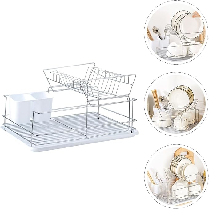 KALLORY 2-Layer Stainless Steel Dish Drying Rack Over Sink, Detachable Kitchen Tableware Drainer and Storage Organizer for Countertop Sink Use