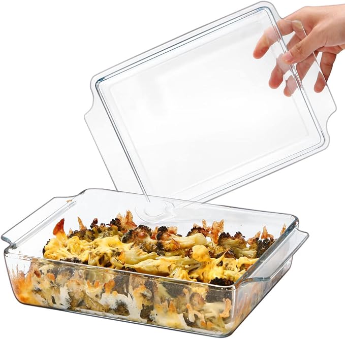 NUTRIUPS 8 x 9.5 Inches Rectangular Glass Casserole Dish With Glass Lid 2 Quart Glass Bakeware Glass Microwave Casserole Dish Glass Baking Dish with Lid