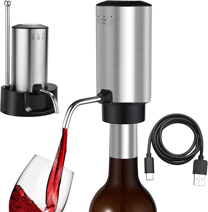 BLUBYEES Electric Wine Aerator 3-in-1 Automatic Wine Decanter & Dispenser, USB Rechargeable Wine Pourer with Precise Pour Control, Wine Lover Gifts for Women & Men